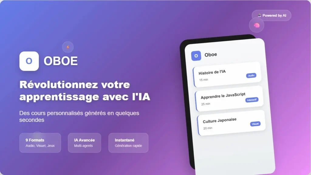 Découvrez Oboe, l'app d'apprentissage IA des créateurs d'Anchor qui génère des cours personnalisés instantanément. Formation flexible et engageante pour tous.