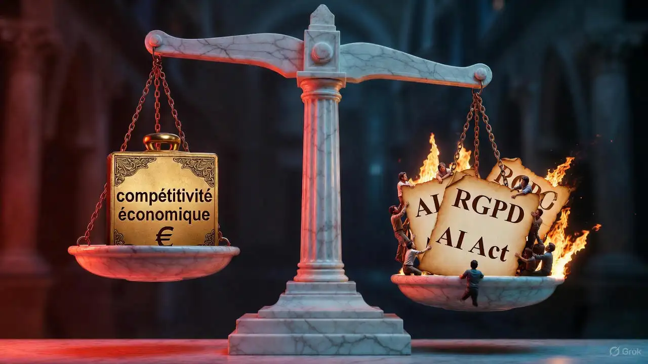 Balance de la justice européenne déséquilibrée par le poids de la compétitivité économique face aux textes du RGPD et de l'AI Act